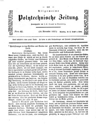 Allgemeine polytechnische Zeitung (Allgemeine Handlungs-Zeitung) Donnerstag 30. November 1837