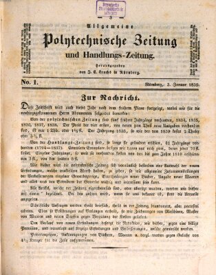 Allgemeine polytechnische Zeitung und Handlungs-Zeitung (Allgemeine Handlungs-Zeitung) Donnerstag 3. Januar 1839