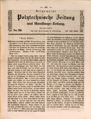 Allgemeine polytechnische Zeitung und Handlungs-Zeitung (Allgemeine Handlungs-Zeitung) Donnerstag 16. Juli 1840