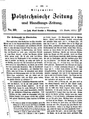 Allgemeine polytechnische Zeitung und Handlungs-Zeitung (Allgemeine Handlungs-Zeitung) Donnerstag 25. September 1851