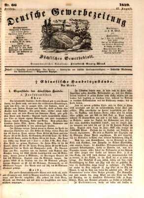 Deutsche Gewerbezeitung und Sächsisches Gewerbe-Blatt Freitag 17. August 1849