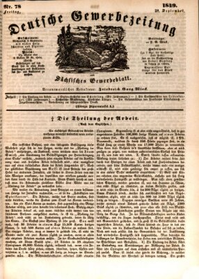 Deutsche Gewerbezeitung und Sächsisches Gewerbe-Blatt Freitag 28. September 1849