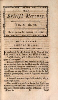 The British mercury or annals of history, politics, manners, literature, arts etc. of the British Empire Samstag 19. September 1789