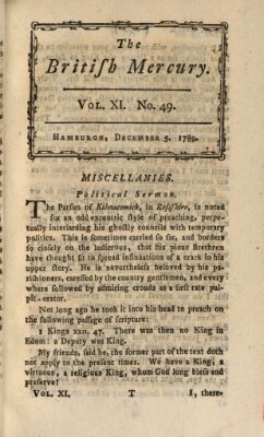 The British mercury or annals of history, politics, manners, literature, arts etc. of the British Empire Samstag 5. Dezember 1789