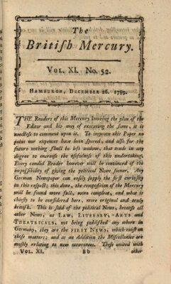 The British mercury or annals of history, politics, manners, literature, arts etc. of the British Empire Samstag 26. Dezember 1789