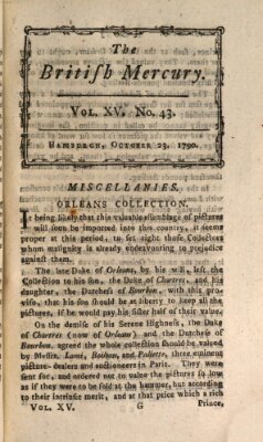 The British mercury or annals of history, politics, manners, literature, arts etc. of the British Empire Samstag 23. Oktober 1790