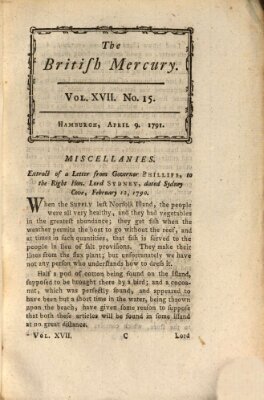 The British mercury or annals of history, politics, manners, literature, arts etc. of the British Empire Samstag 9. April 1791