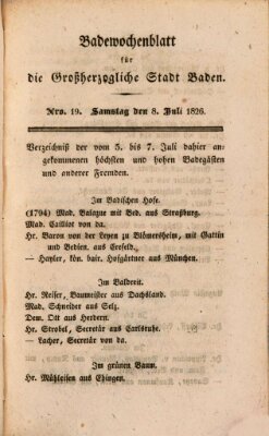 Badewochenblatt für die großherzogliche Stadt Baden Samstag 8. Juli 1826