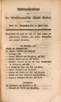 Badewochenblatt für die großherzogliche Stadt Baden Dienstag 18. Juli 1826