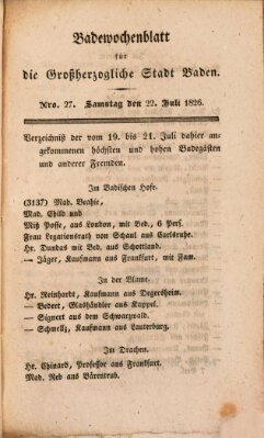 Badewochenblatt für die großherzogliche Stadt Baden Samstag 22. Juli 1826