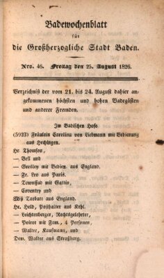 Badewochenblatt für die großherzogliche Stadt Baden Freitag 25. August 1826