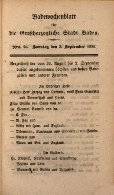 Badewochenblatt für die großherzogliche Stadt Baden Sonntag 3. September 1826