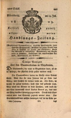 Kaiserlich-privilegirte allgemeine Handlungs-Zeitung und Anzeigen (Allgemeine Handlungs-Zeitung) Donnerstag 14. Juli 1803