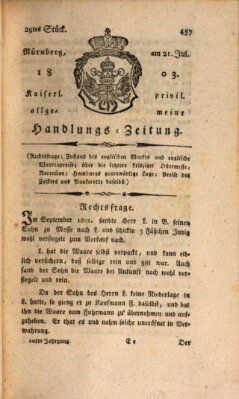 Kaiserlich-privilegirte allgemeine Handlungs-Zeitung und Anzeigen (Allgemeine Handlungs-Zeitung) Donnerstag 21. Juli 1803