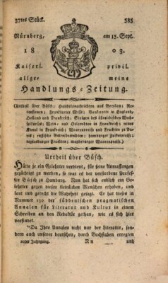 Kaiserlich-privilegirte allgemeine Handlungs-Zeitung und Anzeigen (Allgemeine Handlungs-Zeitung) Donnerstag 15. September 1803