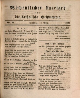 Wöchentlicher Anzeiger für die katholische Geistlichkeit Samstag 19. März 1836