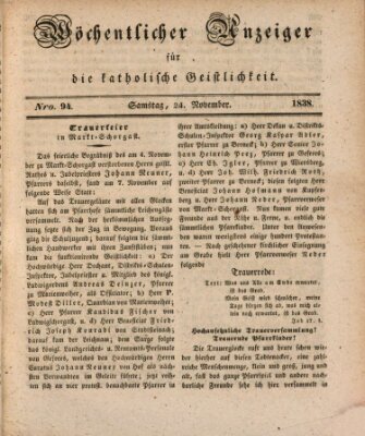 Wöchentlicher Anzeiger für die katholische Geistlichkeit Samstag 24. November 1838