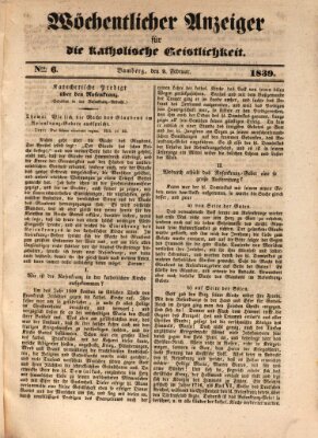 Wöchentlicher Anzeiger für die katholische Geistlichkeit Samstag 9. Februar 1839