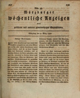 Würzburger wöchentliche Anzeigen von gelehrten und anderen gemeinnützigen Gegenständen Freitag 9. März 1798