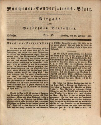 Münchener Conversations-Blatt (Bayer'scher Beobachter) Dienstag 16. Februar 1830