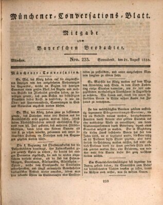 Münchener Conversations-Blatt (Bayer'scher Beobachter) Samstag 21. August 1830