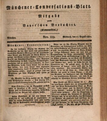 Münchener Conversations-Blatt (Bayer'scher Beobachter) Mittwoch 17. August 1831
