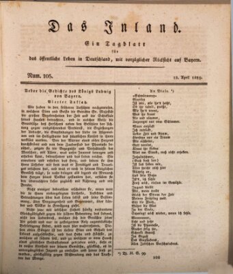 Das Inland (Deutsche Tribüne) Mittwoch 15. April 1829