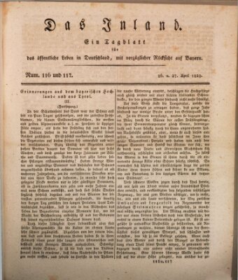 Das Inland (Deutsche Tribüne) Sonntag 26. April 1829