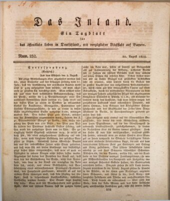 Das Inland (Deutsche Tribüne) Donnerstag 20. August 1829