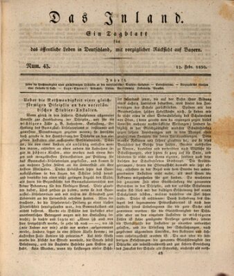 Das Inland (Deutsche Tribüne) Freitag 12. Februar 1830