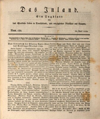 Das Inland (Deutsche Tribüne) Freitag 30. April 1830