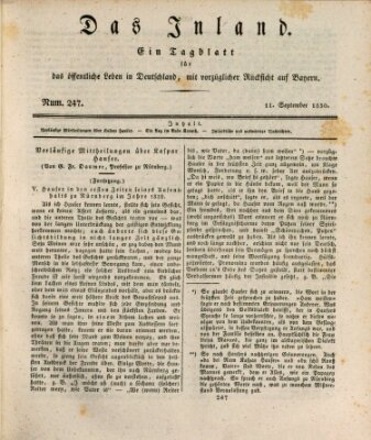 Das Inland (Deutsche Tribüne) Samstag 11. September 1830