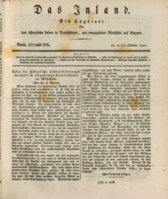Das Inland (Deutsche Tribüne) Sonntag 10. Oktober 1830