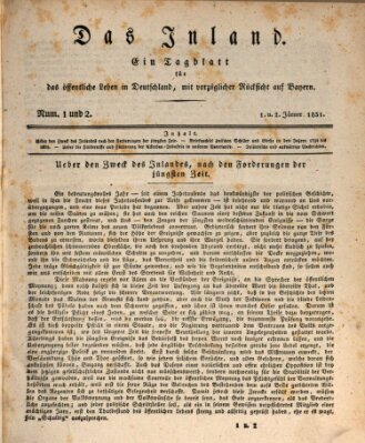 Das Inland (Deutsche Tribüne) Samstag 1. Januar 1831