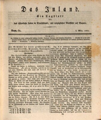 Das Inland (Deutsche Tribüne) Mittwoch 2. März 1831