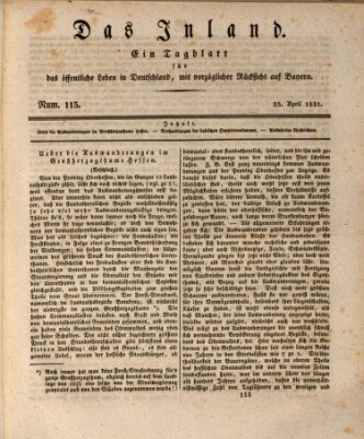 Das Inland (Deutsche Tribüne) Montag 25. April 1831