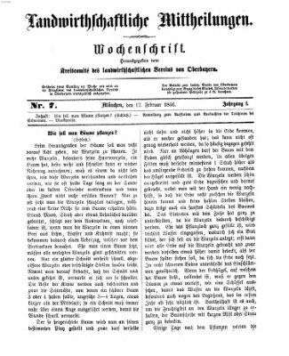 Landwirthschaftliche Mittheilungen Samstag 17. Februar 1866