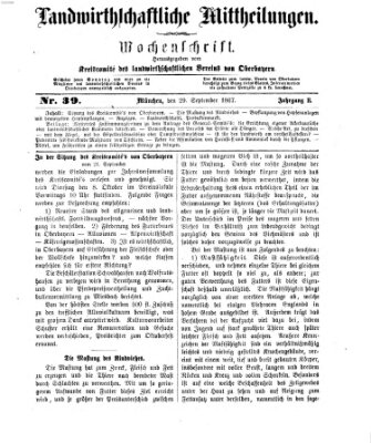 Landwirthschaftliche Mittheilungen Sonntag 29. September 1867