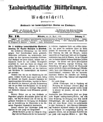Landwirthschaftliche Mittheilungen Sonntag 18. April 1869
