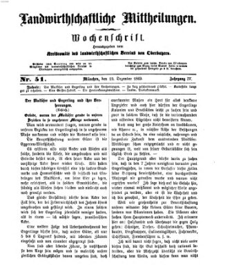 Landwirthschaftliche Mittheilungen Sonntag 19. Dezember 1869