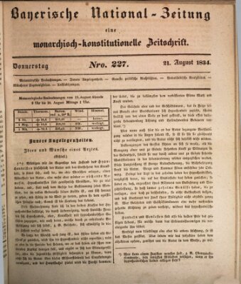 Bayerische National-Zeitung Donnerstag 21. August 1834
