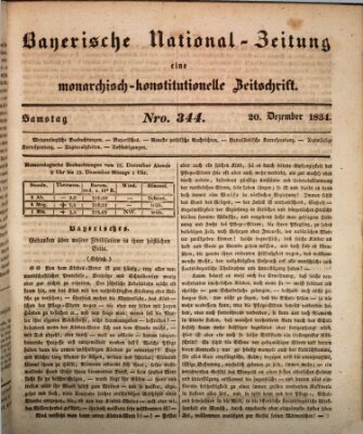 Bayerische National-Zeitung Samstag 20. Dezember 1834