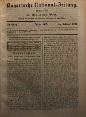 Bayerische National-Zeitung Freitag 20. Februar 1835