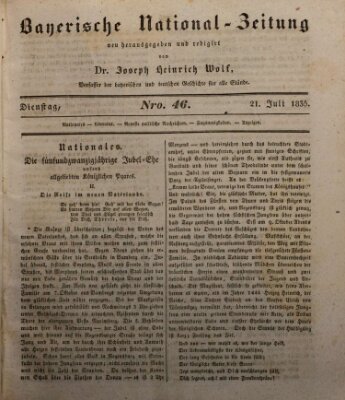 Bayerische National-Zeitung Dienstag 21. Juli 1835