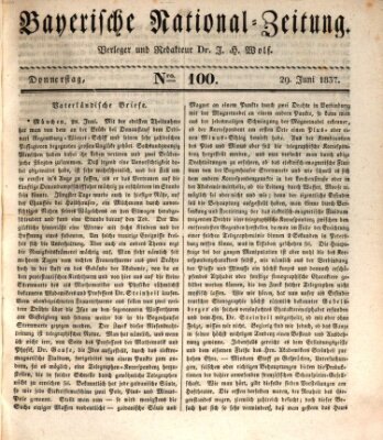 Bayerische National-Zeitung Donnerstag 29. Juni 1837