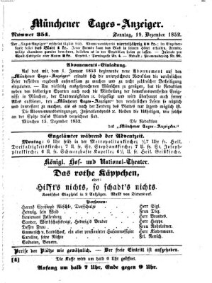 Münchener Tages-Anzeiger Sonntag 19. Dezember 1852