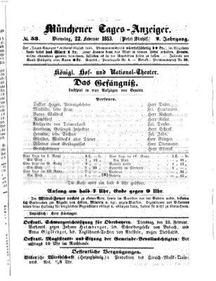 Münchener Tages-Anzeiger Dienstag 22. Februar 1853