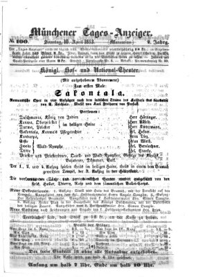 Münchener Tages-Anzeiger Sonntag 10. April 1853