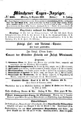 Münchener Tages-Anzeiger Montag 5. Dezember 1853