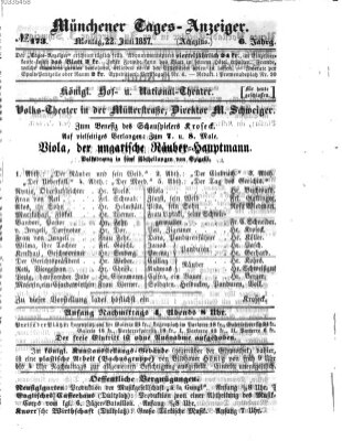 Münchener Tages-Anzeiger Montag 22. Juni 1857